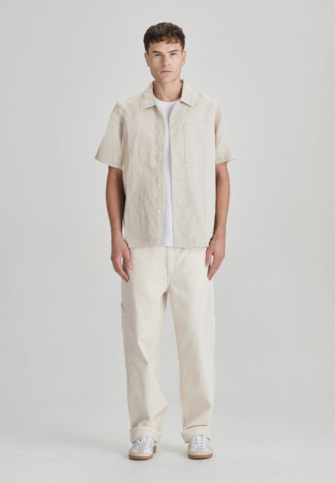 Check styling ideas for「MODAL COTTON OPEN COLLAR SHORT SLEEVE