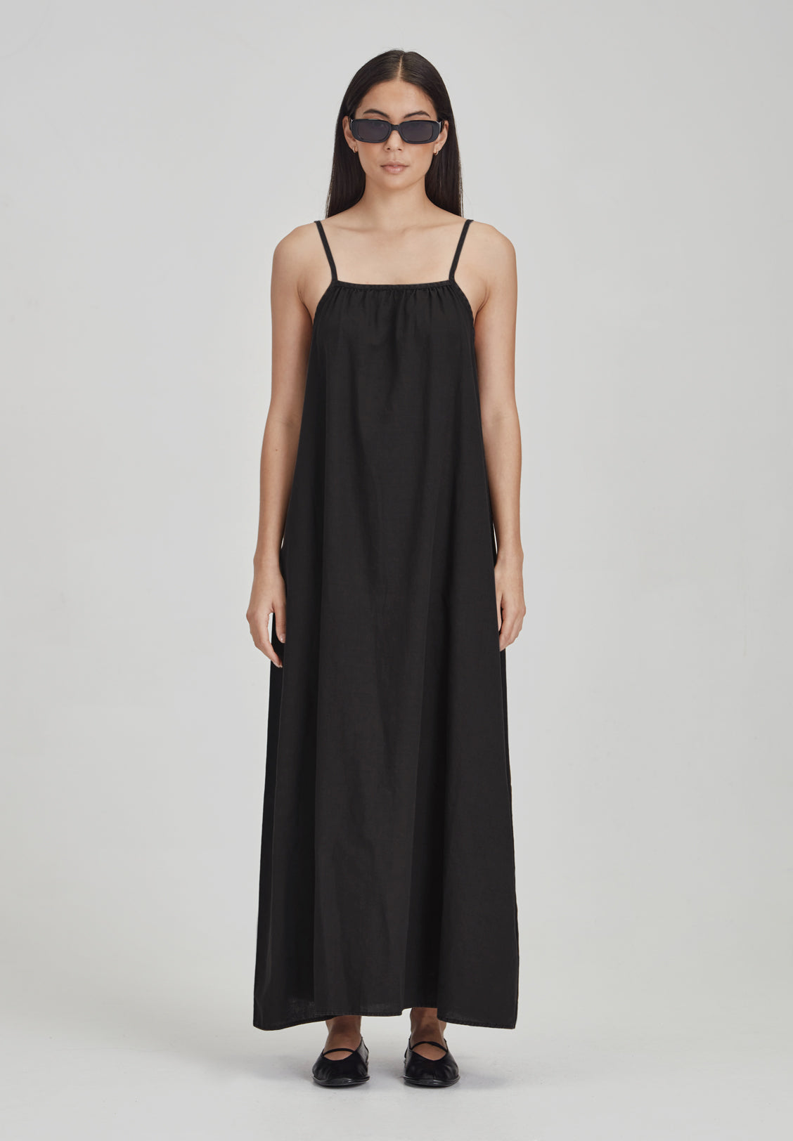 LINEN BLEND SUNDRESS, BLACK