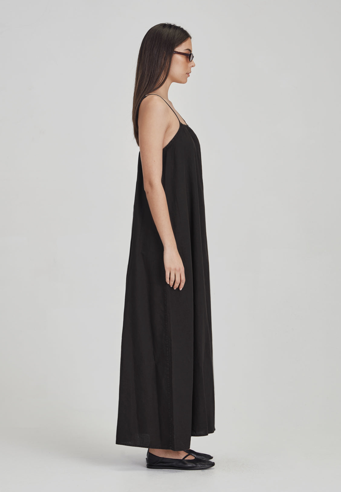 LINEN BLEND SUNDRESS, BLACK