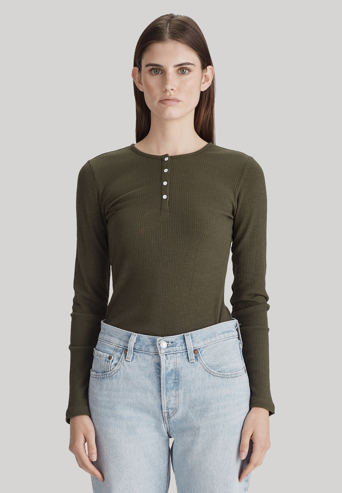 BASE RIB HENLEY LS, KHAKI