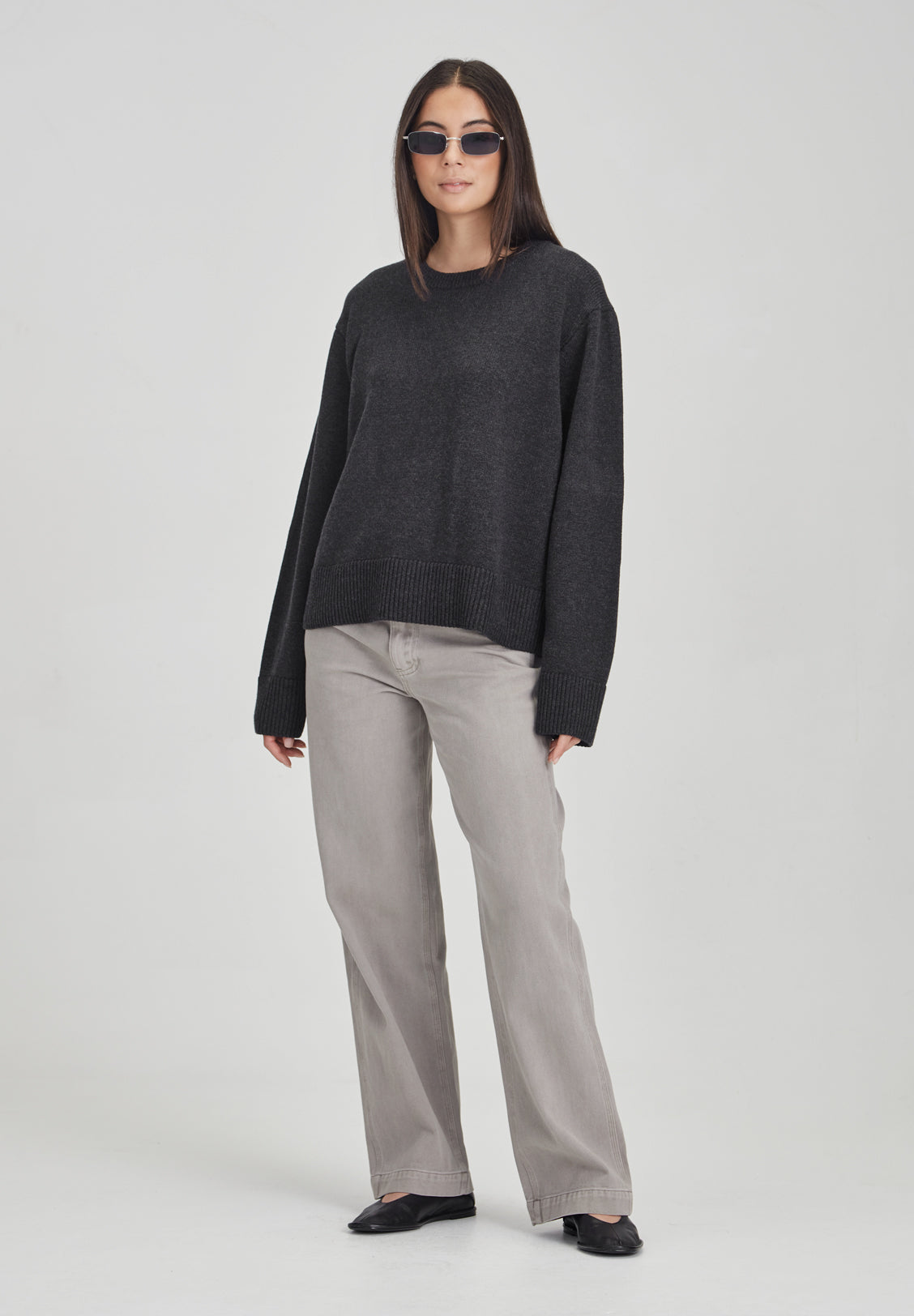 BOXY KNIT SWEATER, CHARCOAL