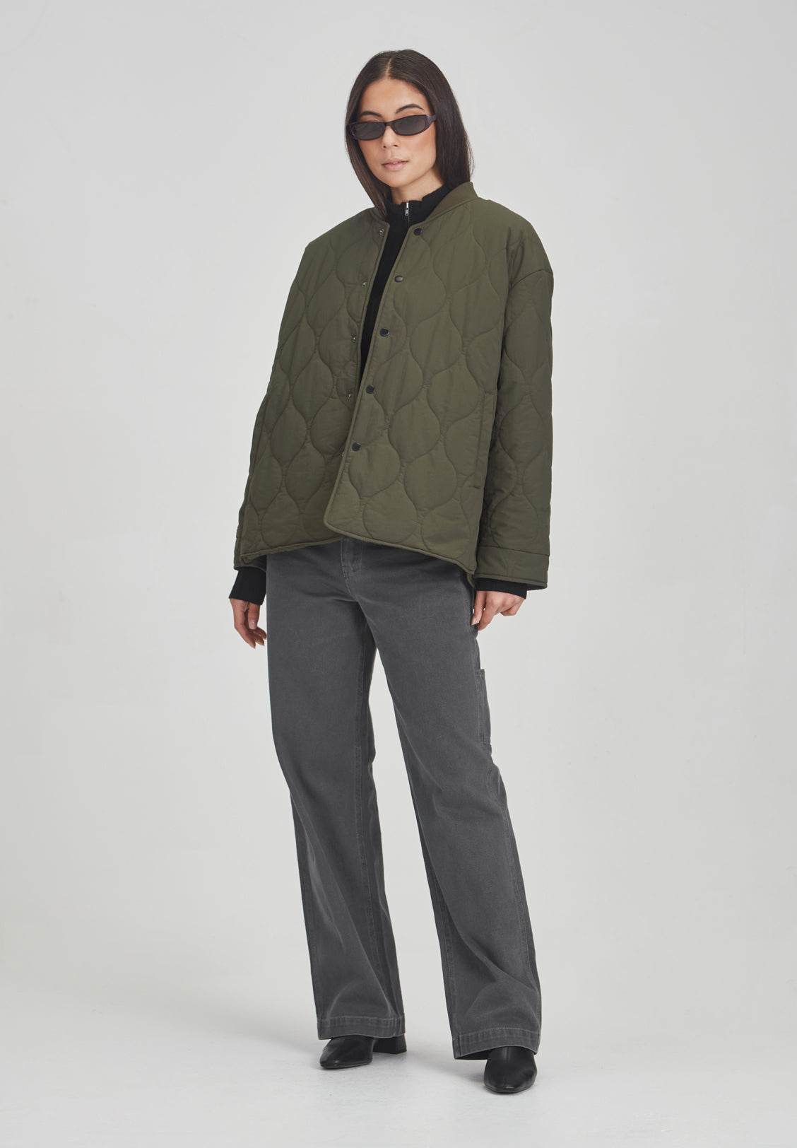 QUILTED JACKET, OLIVE GREY