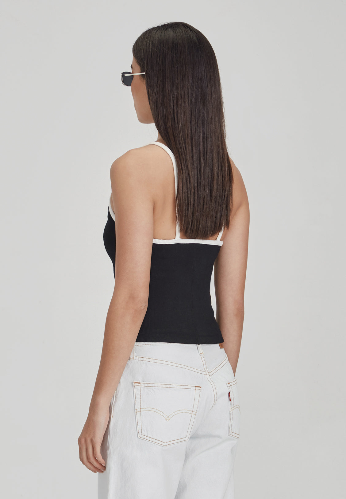 FITTED RIB CAMI, BLACK W/ WHITE