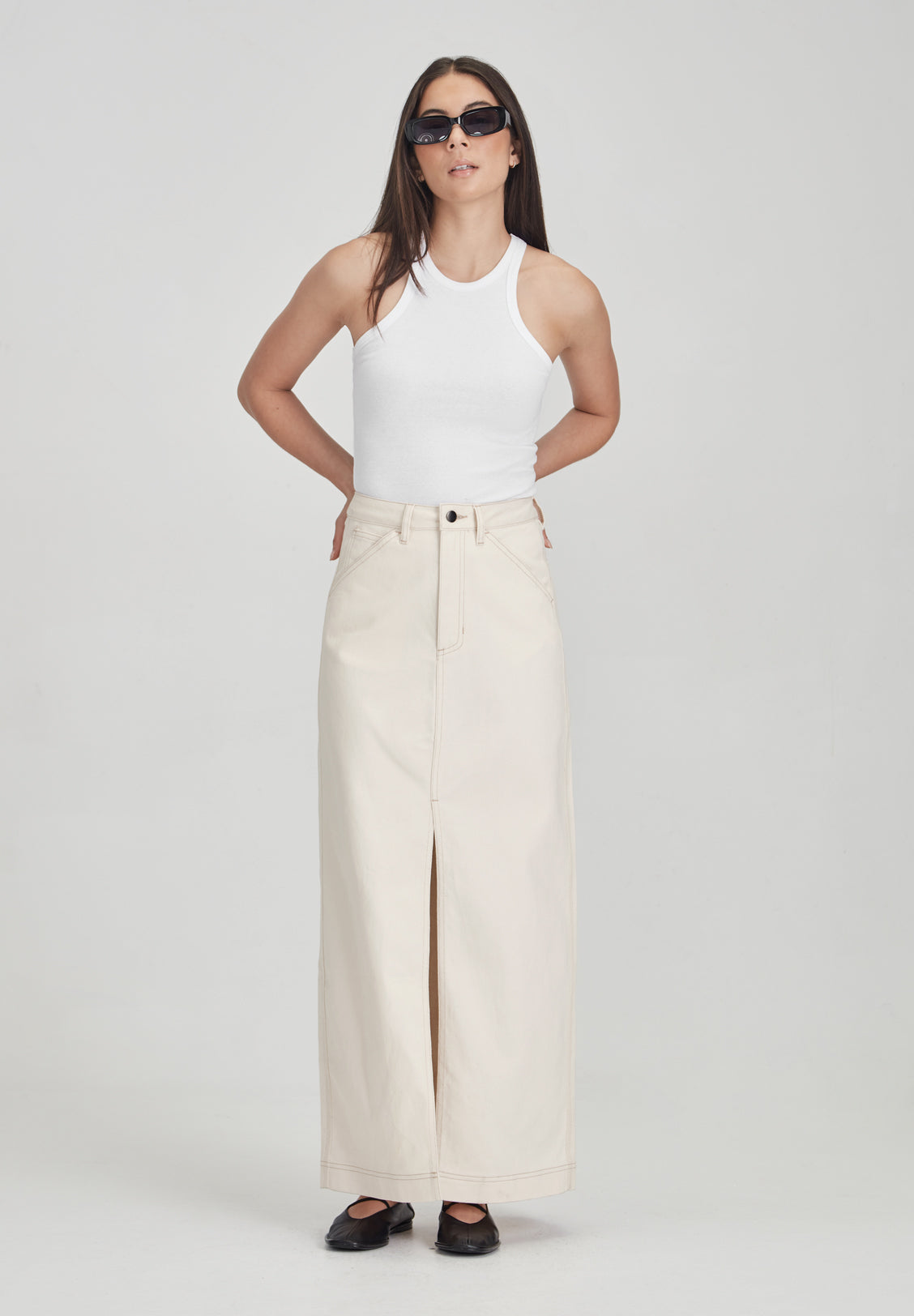 CARPENTER MAXI SKIRT, ECRU