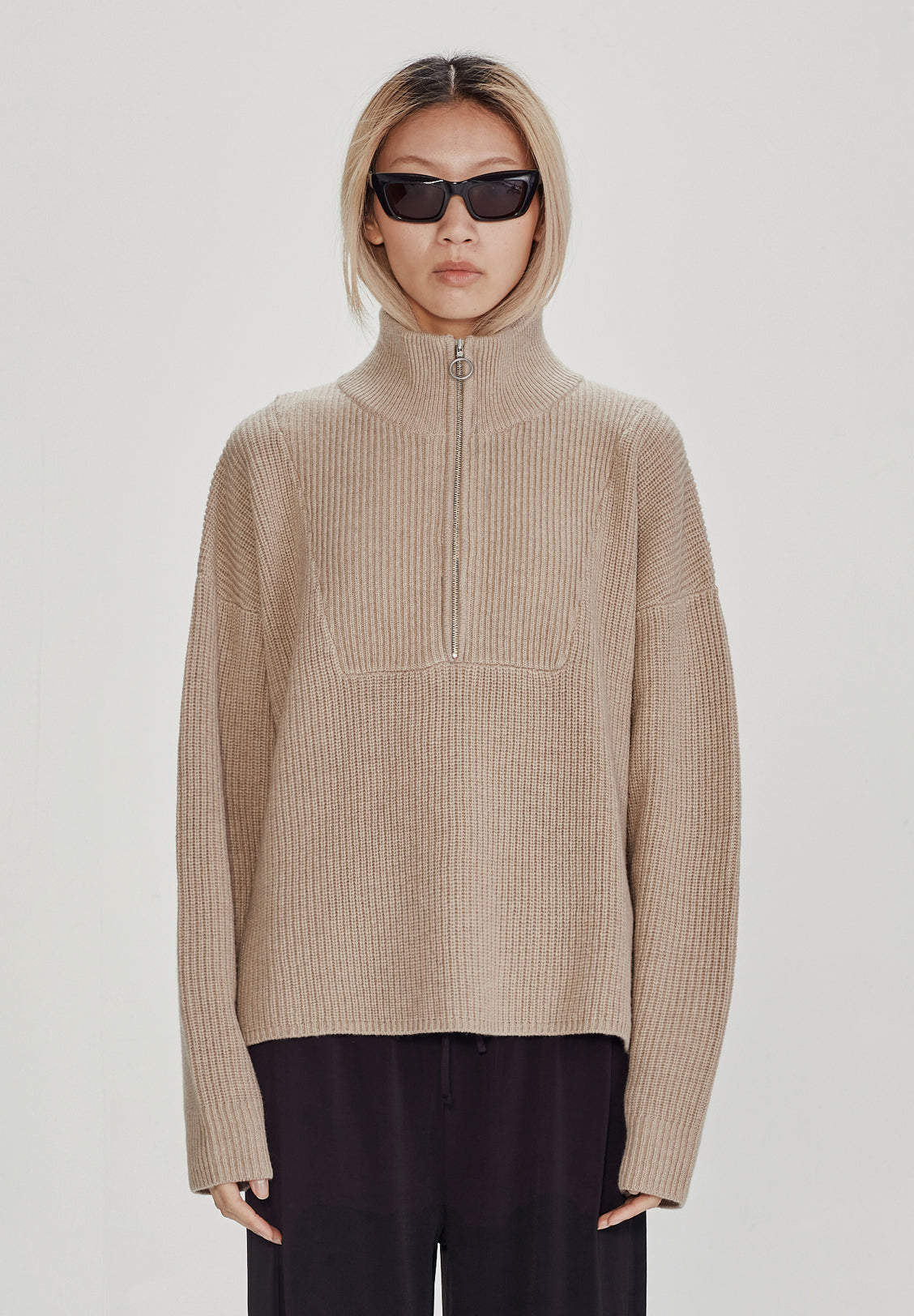 WOOL/CASHMERE LEISURE ZIP, SLATE