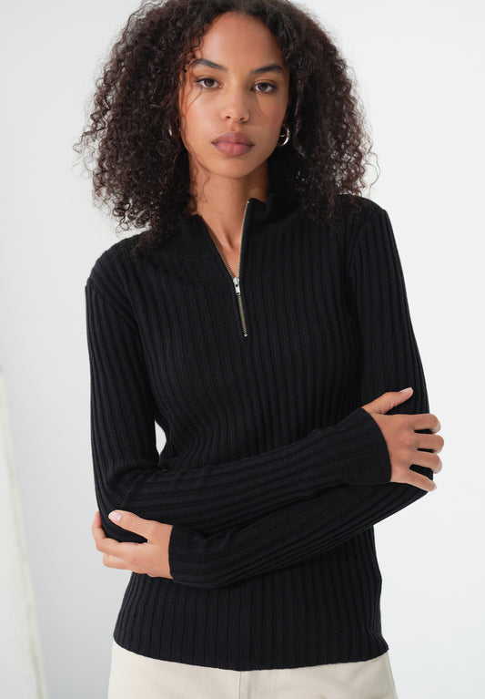 BASE KNIT QUARTER ZIP, BLACK