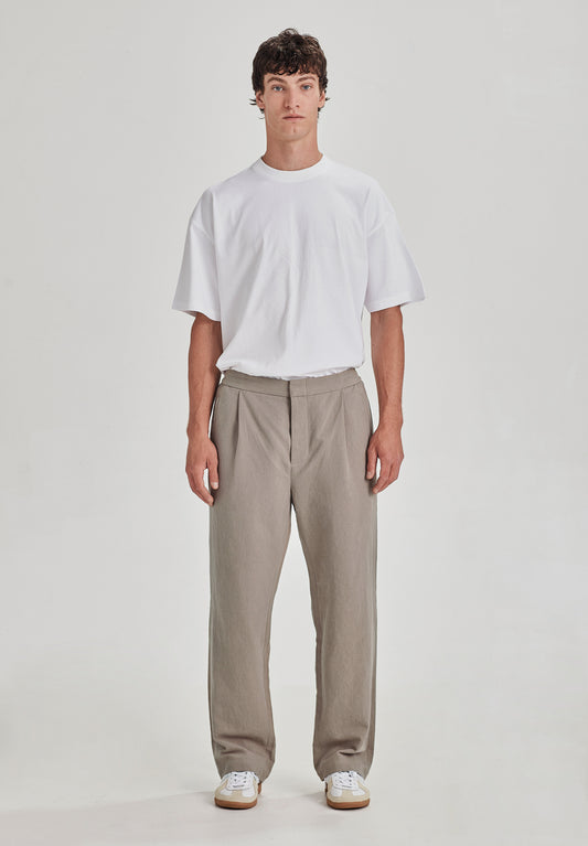 LINEN/COTTON PLEAT FRONT PANT, SMOKE