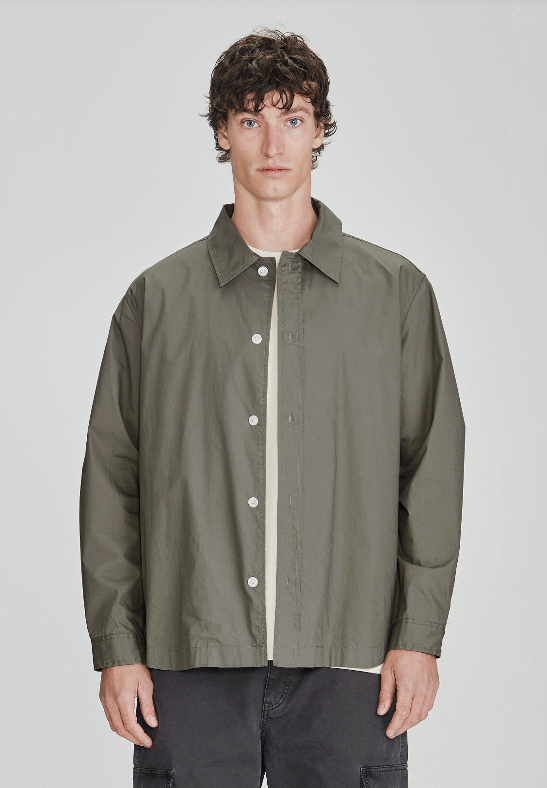 BOX FIT LS POPLIN SHIRT, OLIVE GREY