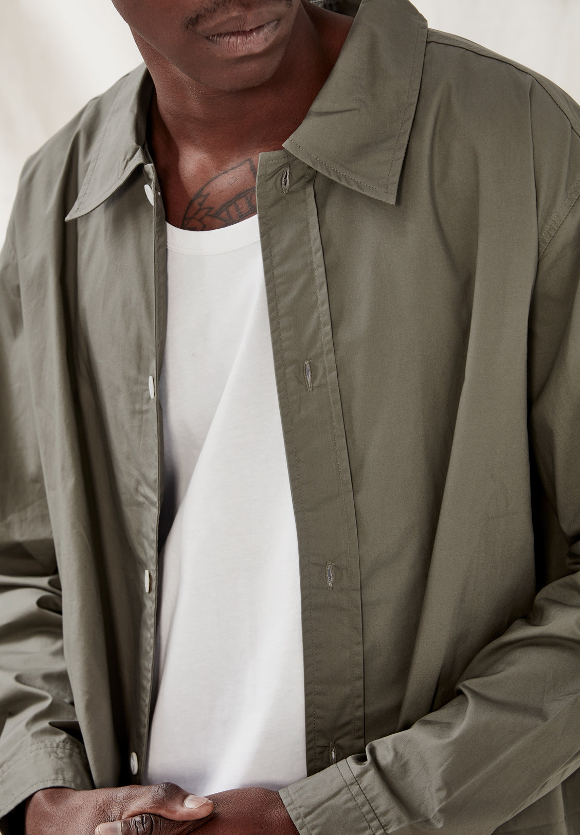 BOX FIT LS POPLIN SHIRT, OLIVE GREY