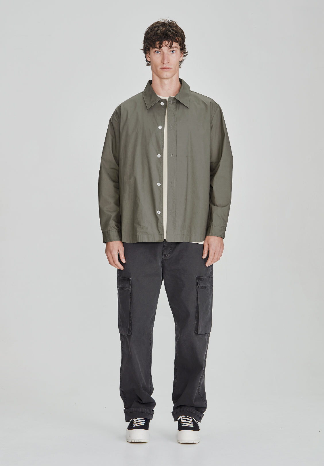 BOX FIT LS POPLIN SHIRT, OLIVE GREY