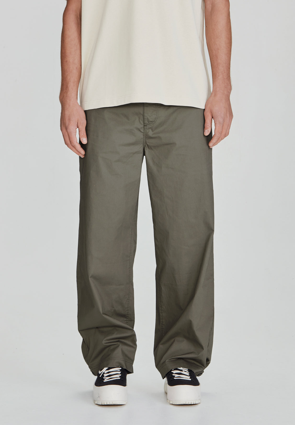 LOOSE FIT COTTON PANT, OLIVE GREY