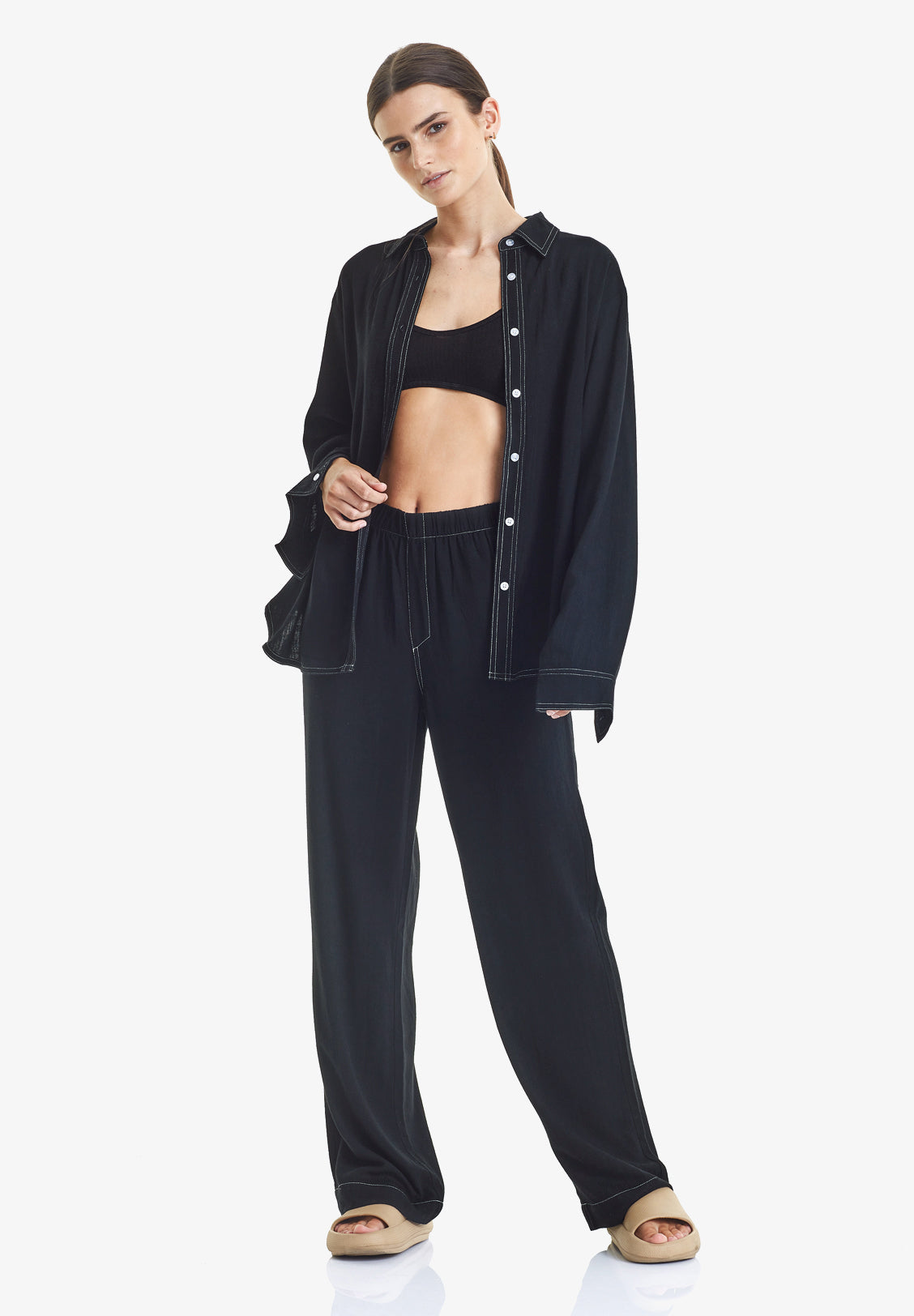 Buy oversized clothing set and coord set for men in Noida  FUGAZEE Black Contrast  Stitch Shirt and Cargo Pants Clothing Set